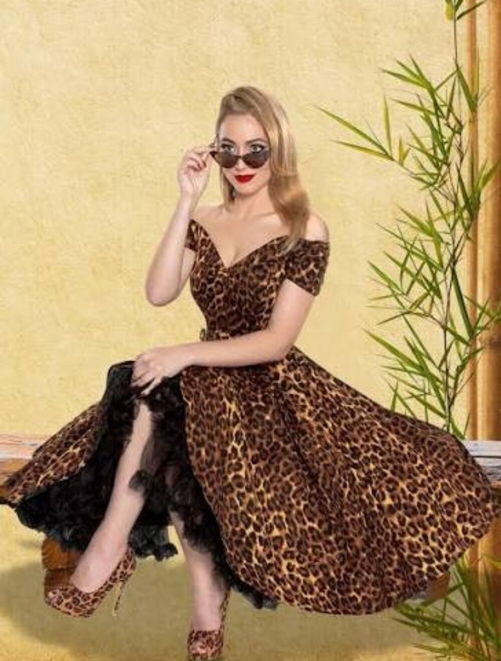 British Retro  Leopard Print Fit-and-Flare Dress - Brown/Gold
